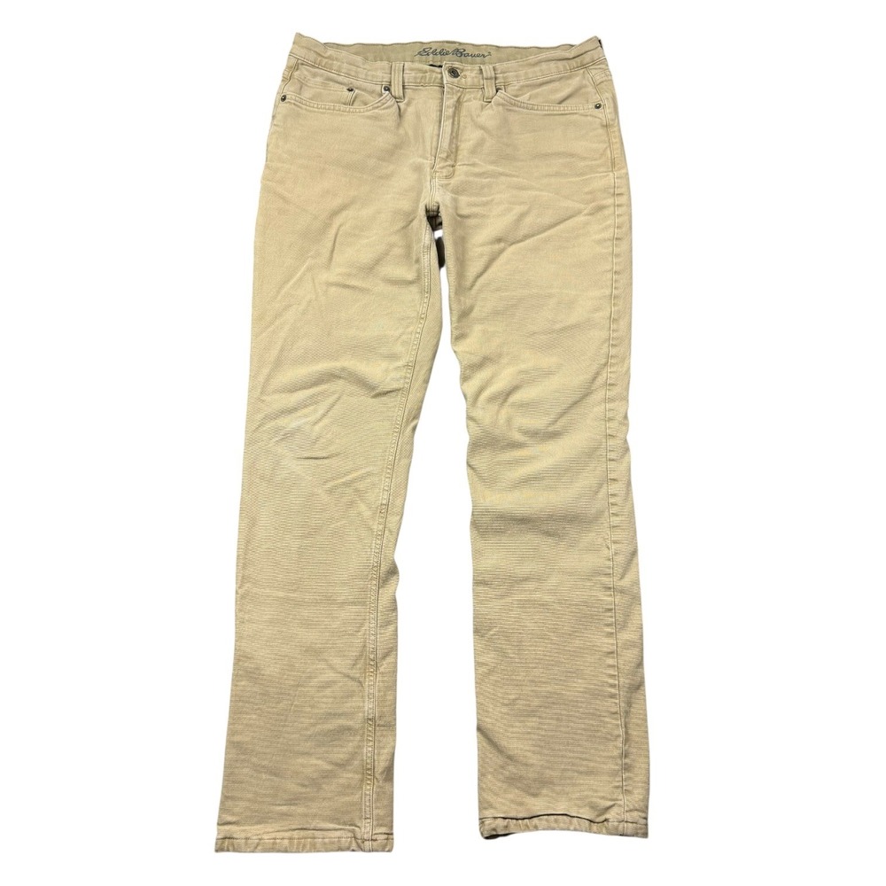 Eddie Bauer Fleece‎ Lined Pants Men 34x34 (34x32) Khaki Tan Canvas Outdoors